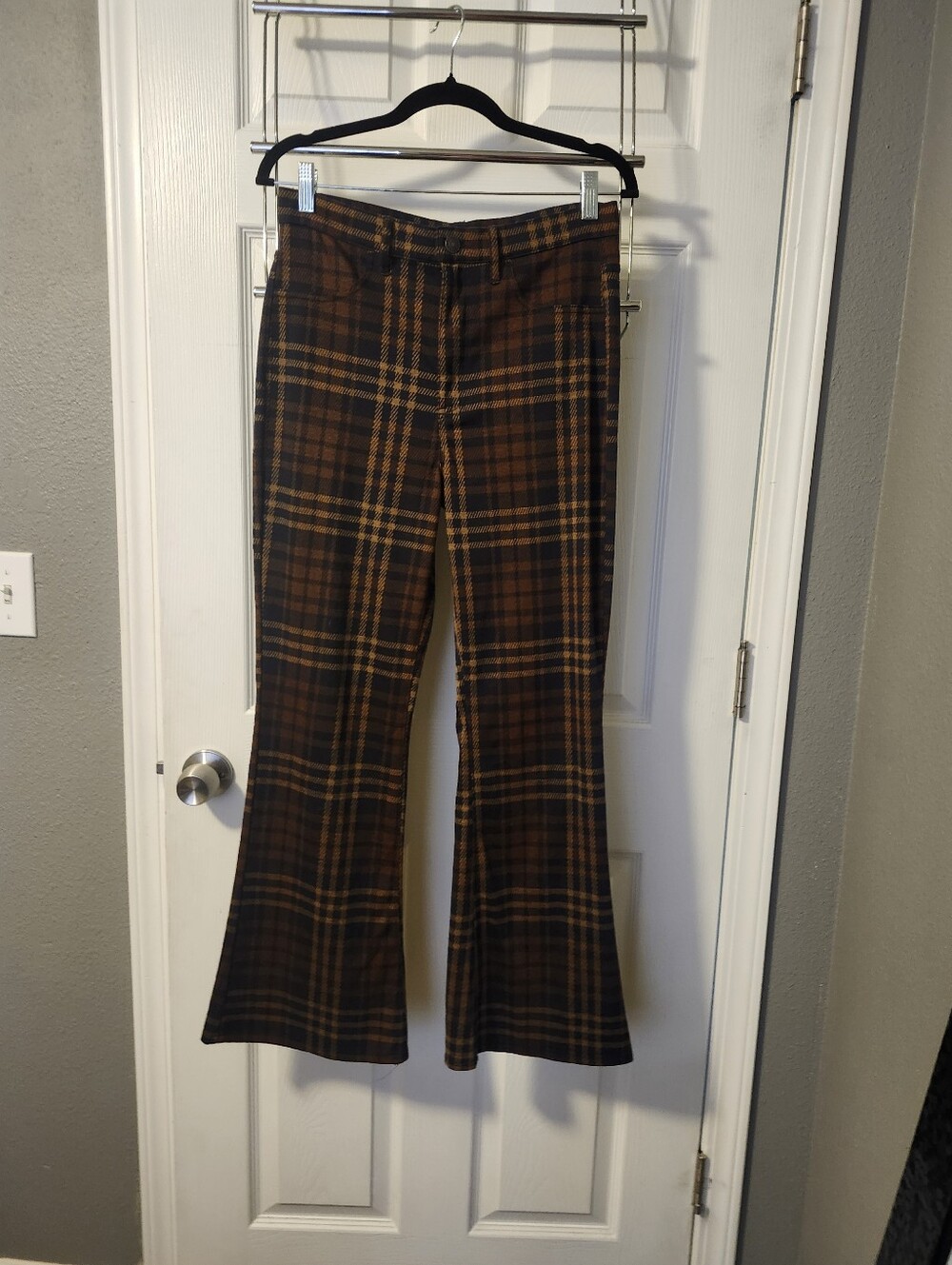 American Eagle Brown Plaid Flare Pants